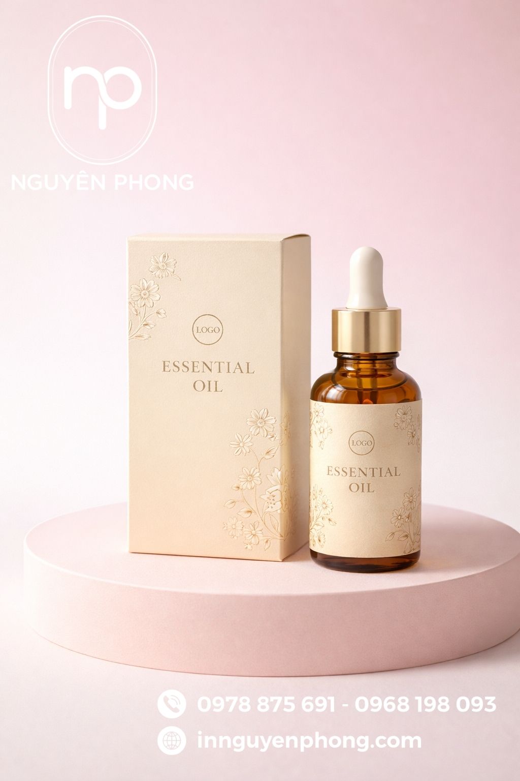 Mẫu in hộp đựng tinh dầu tối giản 